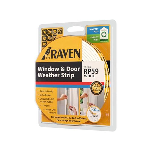 Raven 5000mm RP59 White Self Adhesive Window and Door Weather Strip